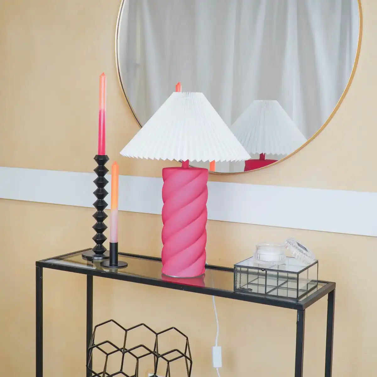 Tischlampe - Keramik - Neonrosa - E27- 12x12x28cm - HomeDesign Knaus