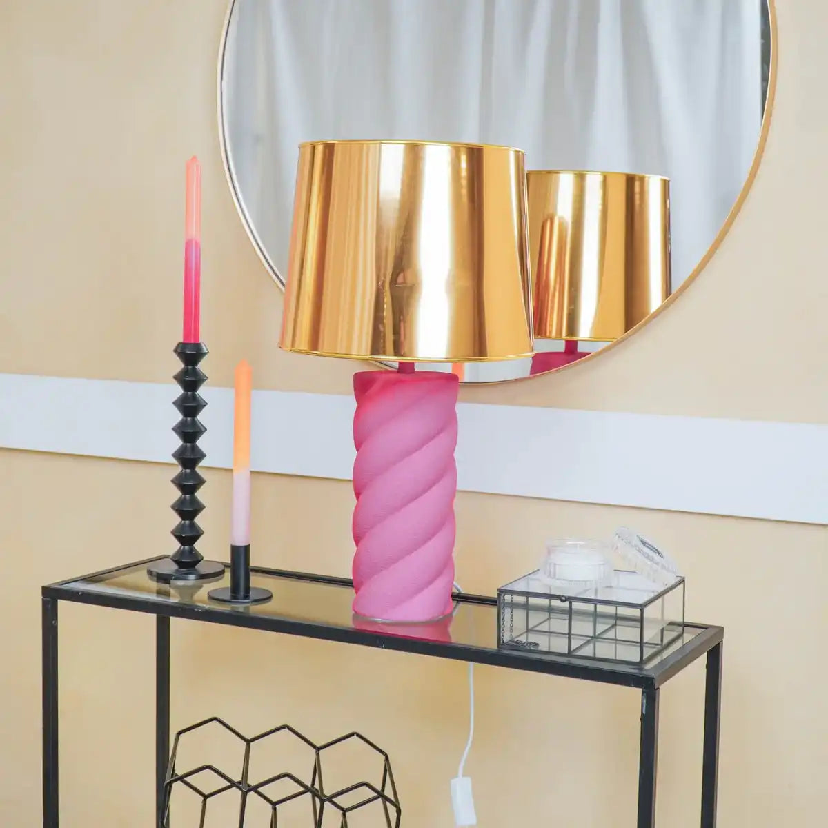 Tischlampe - Keramik - Neonrosa - E27- 12x12x28cm - HomeDesign Knaus