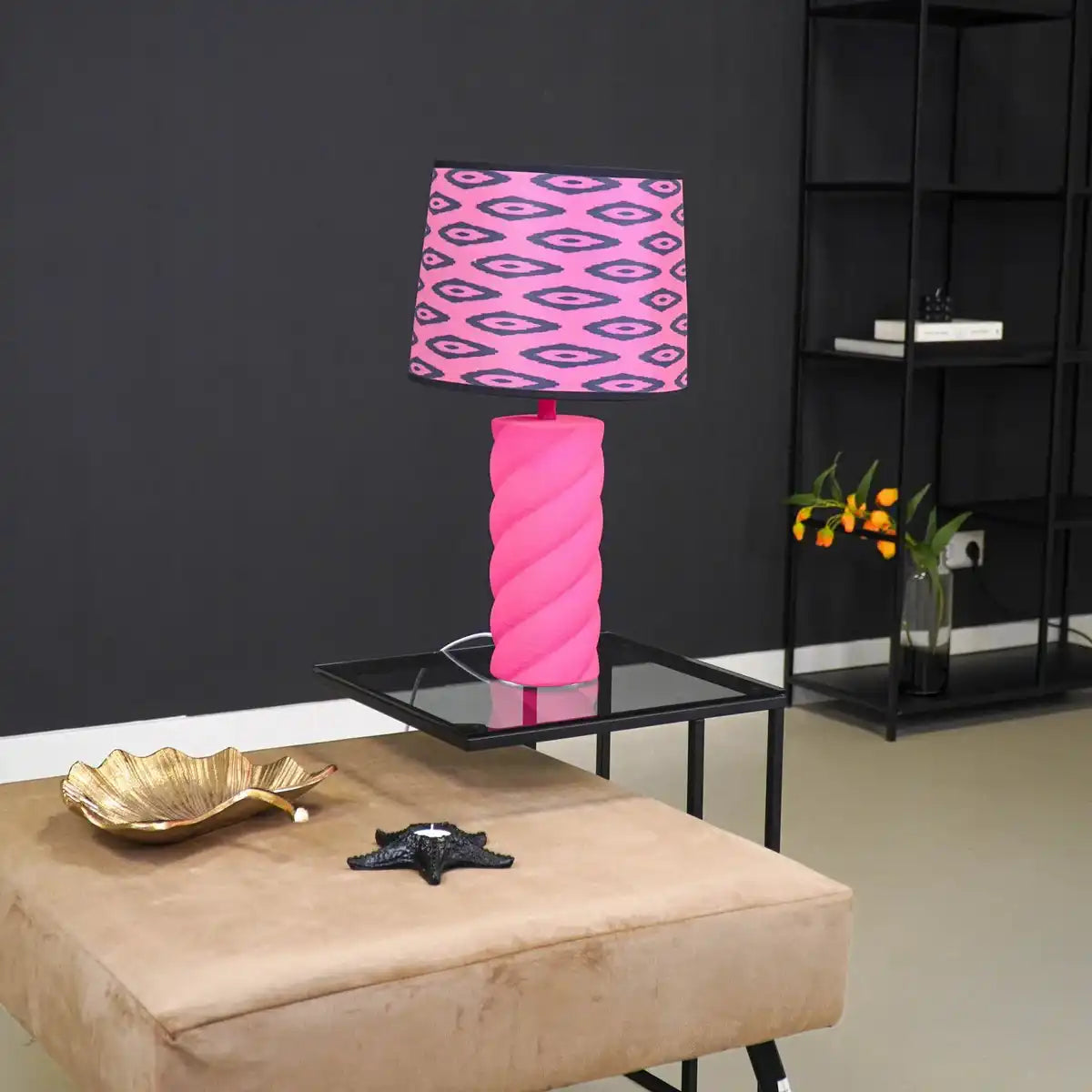 Tischlampe - Keramik - Neonrosa - E27- 12x12x28cm - HomeDesign Knaus