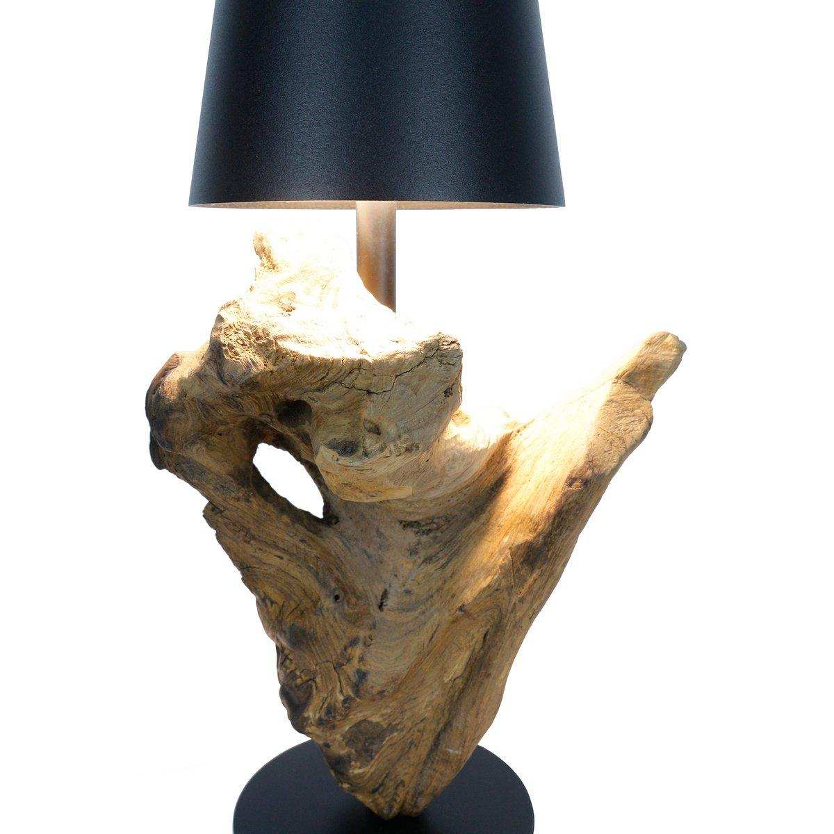 Tischleuchte 29 cm Natur/Schwarz mit LED-Akku - HomeDesign Knaus