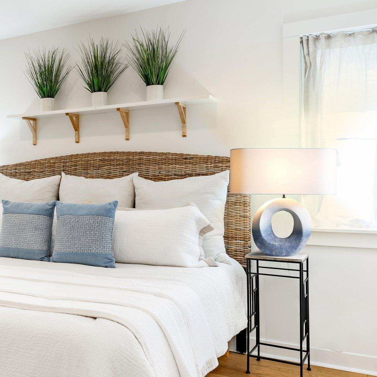 Tischleuchte Keramik/Leinen Blau/Weiß - HomeDesign Knaus