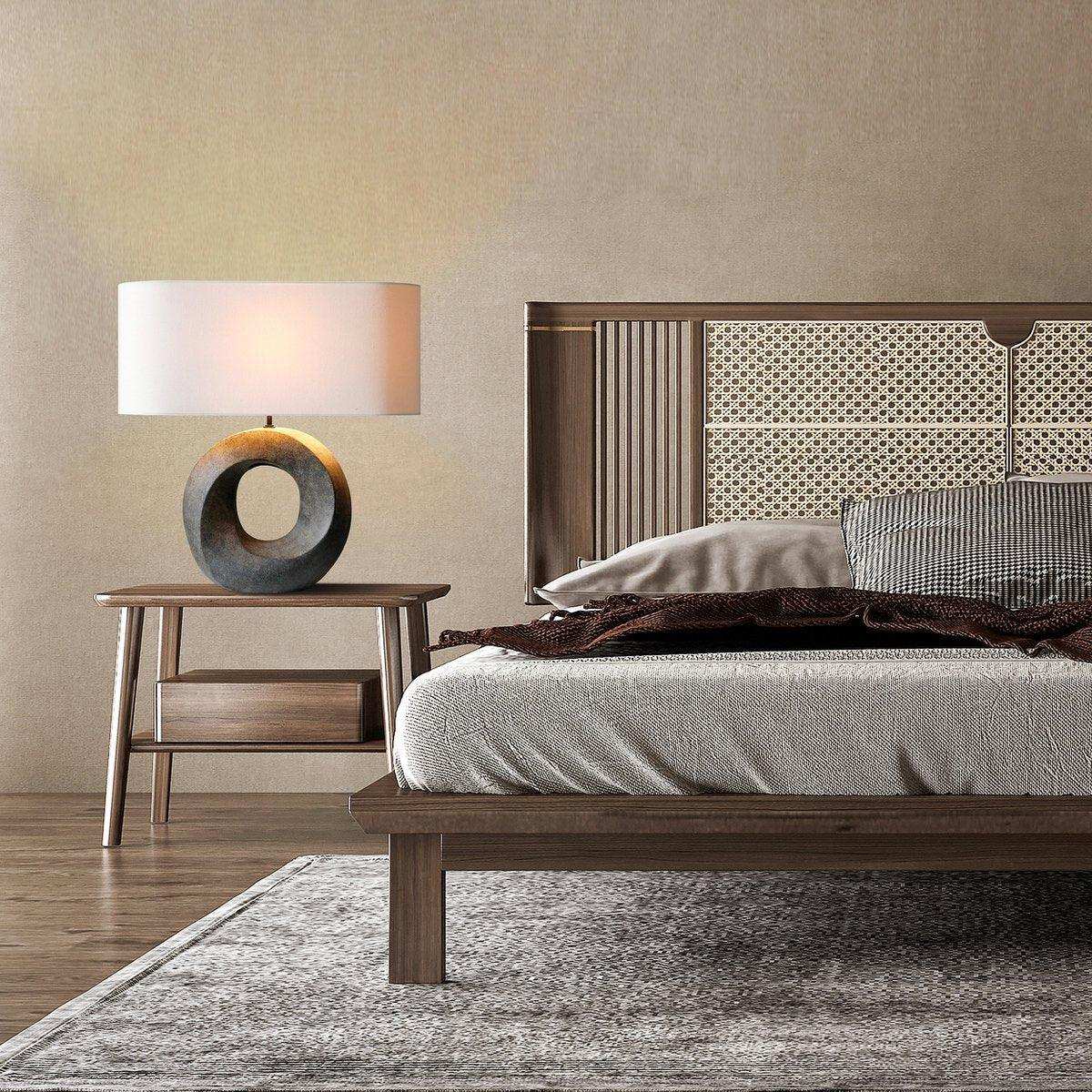 Tischleuchte Keramik/Leinen Grün/Beige - HomeDesign Knaus