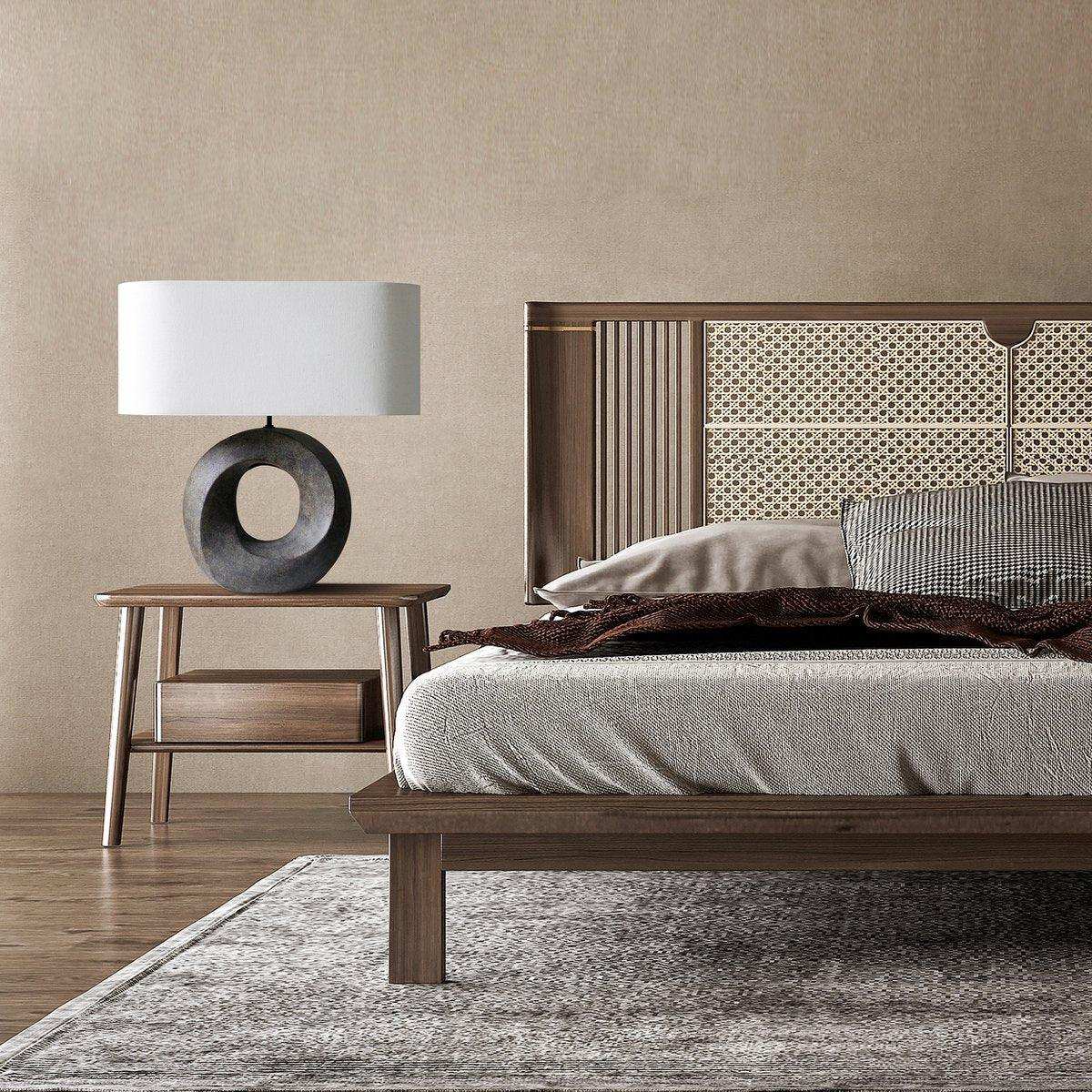 Tischleuchte Keramik/Leinen Grün/Beige - HomeDesign Knaus