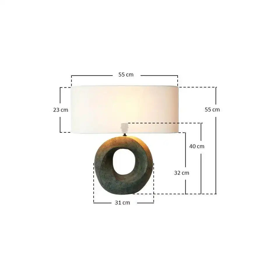 Tischleuchte Keramik/Leinen Grün/Beige - HomeDesign Knaus