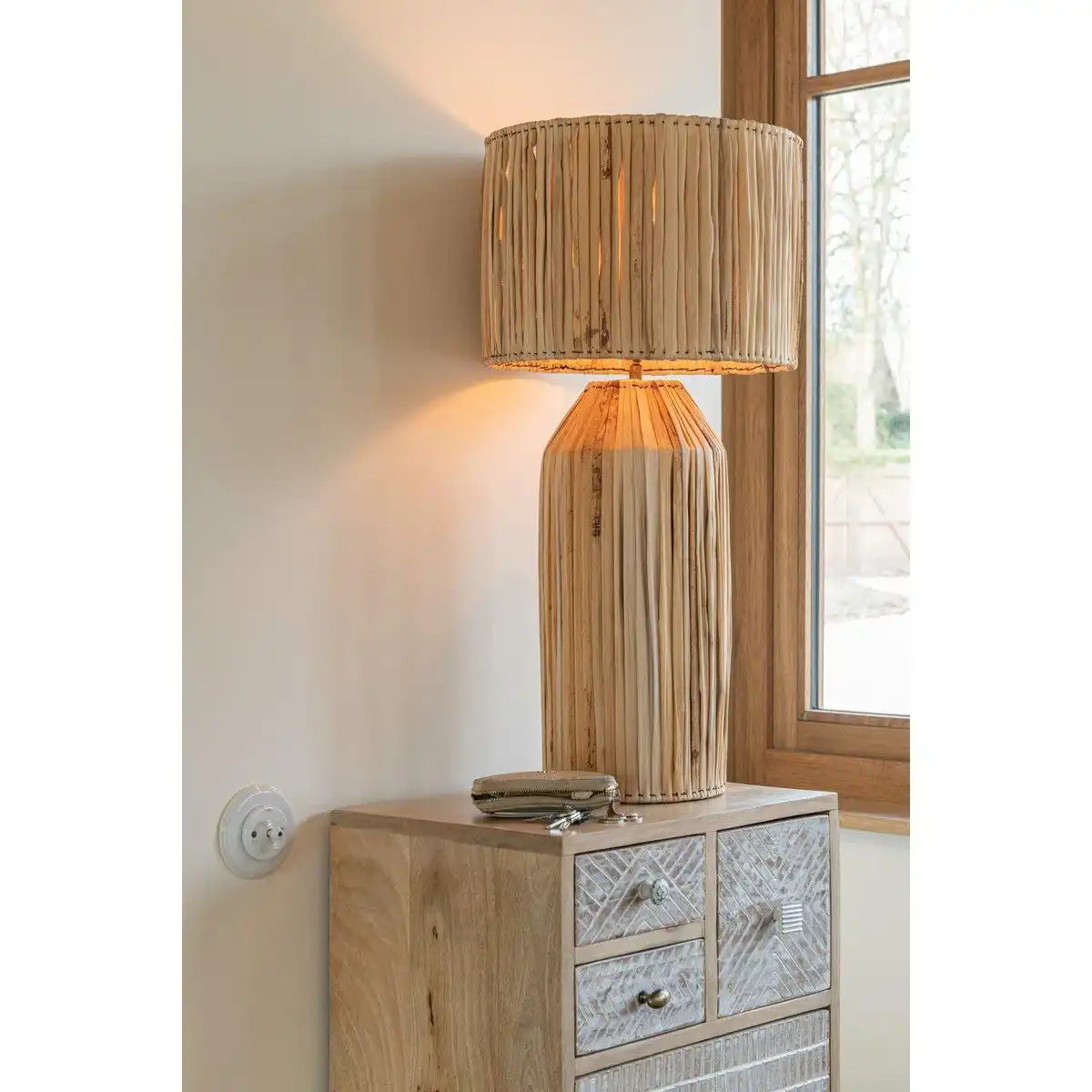 Tischleuchte Lampe Hanna Banana Leaves Jute Natur - HomeDesign Knaus