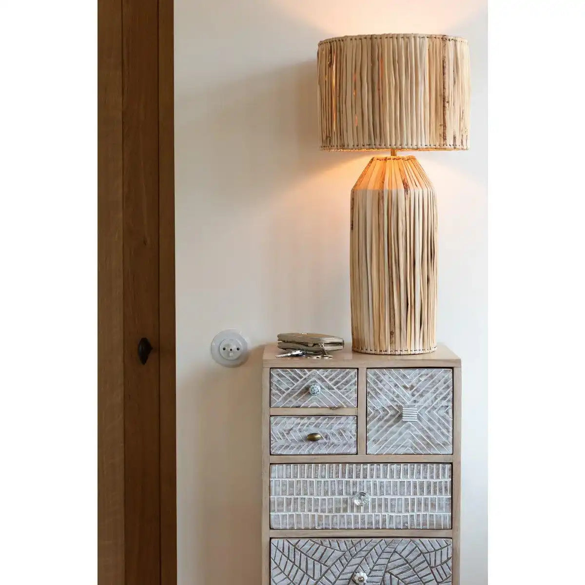 Tischleuchte Lampe Hanna Banana Leaves Jute Natur - HomeDesign Knaus