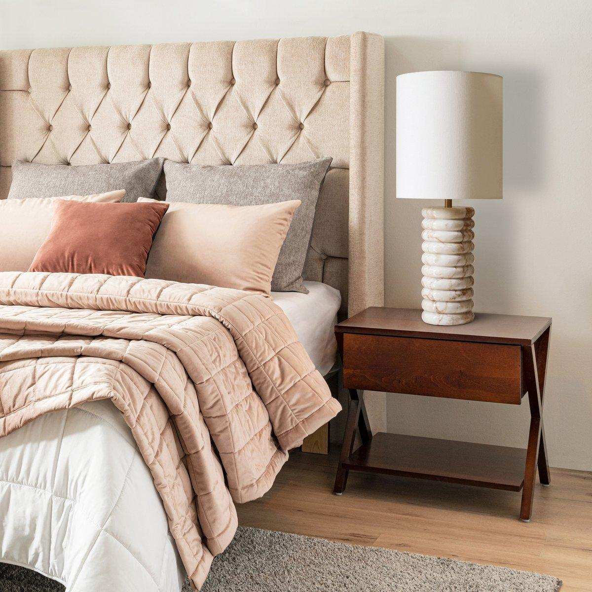 Tischleuchte Marmor/Leinen Beige - HomeDesign Knaus