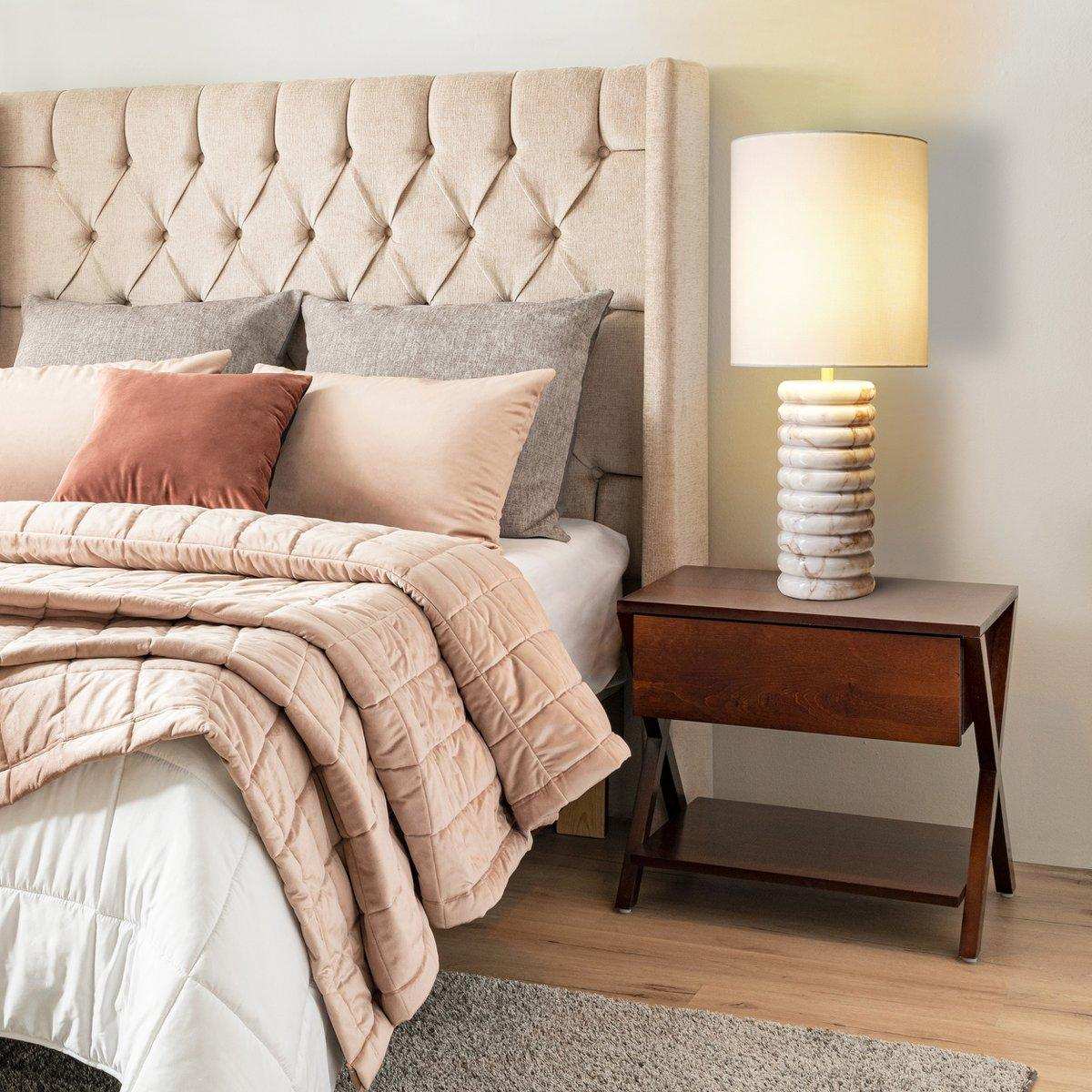 Tischleuchte Marmor/Leinen Beige - HomeDesign Knaus