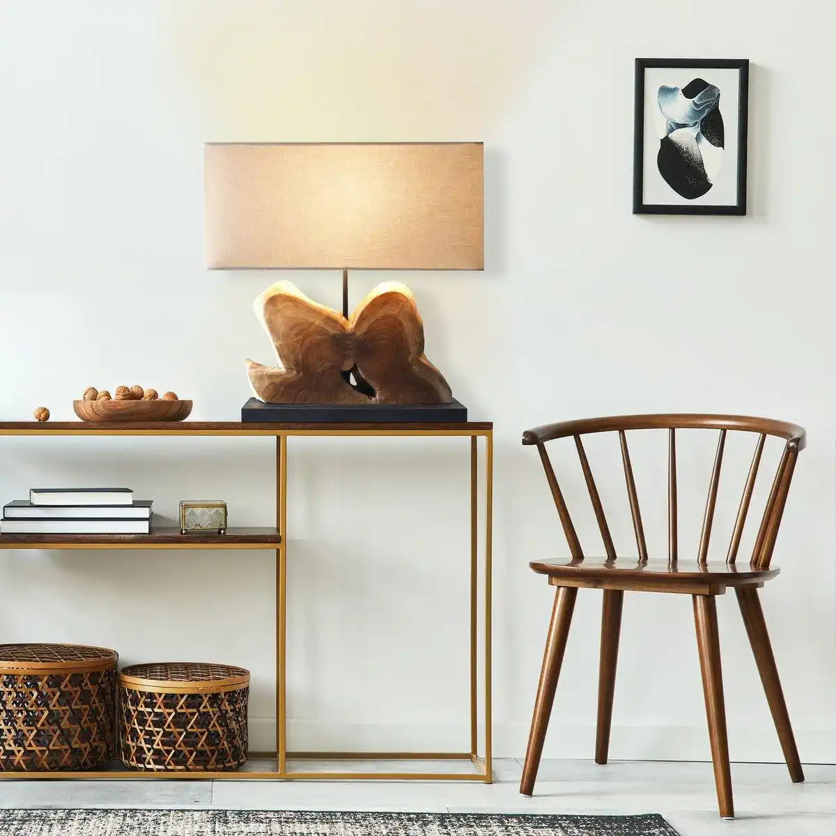 Tischleuchte Treibholz/Leinen Natur 50 cm - HomeDesign Knaus