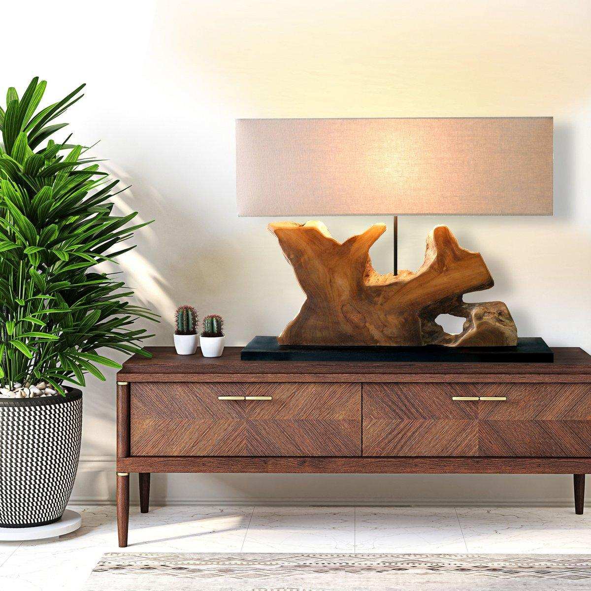 Tischleuchte Treibholz/Leinen Natur 59 cm - HomeDesign Knaus