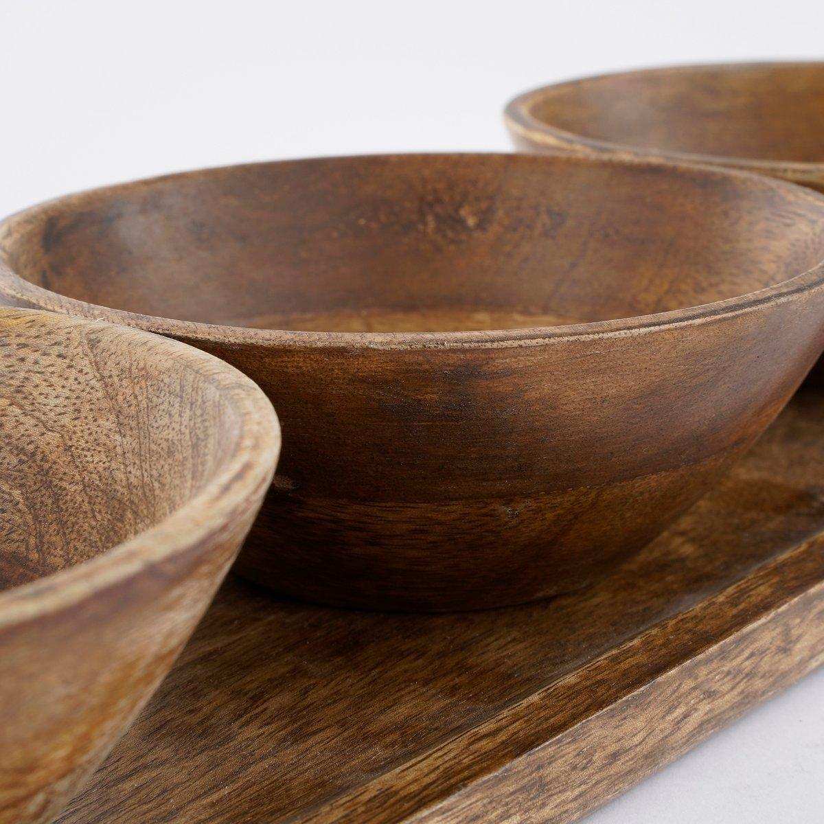 Tomar Schüsseln und Tablett – 200 ml – 100 % FSC-Mangoholz – Dunkelbraun - HomeDesign Knaus