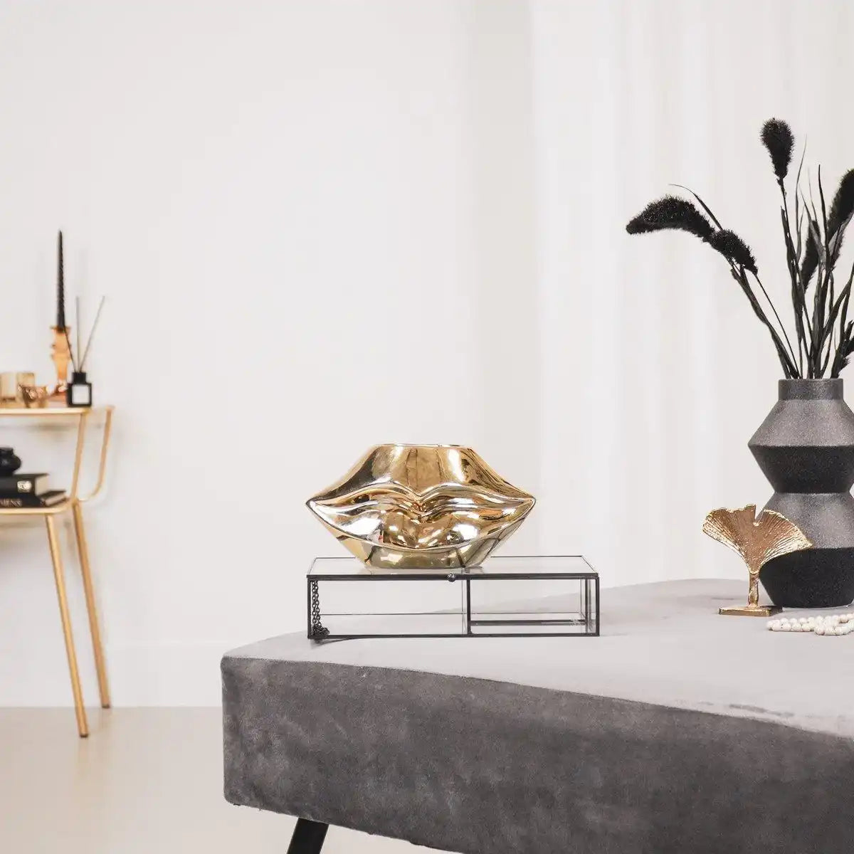 Topf - Lippe - Keramik - Gold - 21x19x11cm - HomeDesign Knaus