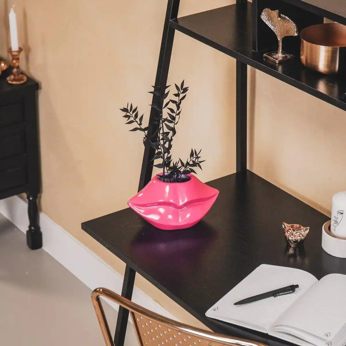 Topf - Lippe - Keramik - Neonrosa - 21x19x11cm - HomeDesign Knaus
