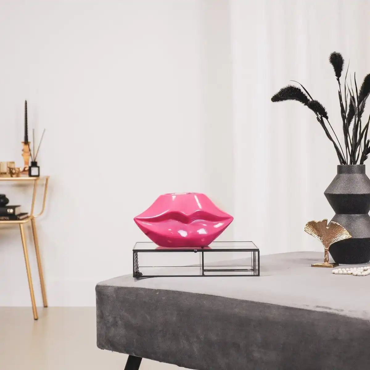 Topf - Lippe - Keramik - Neonrosa - 21x19x11cm - HomeDesign Knaus