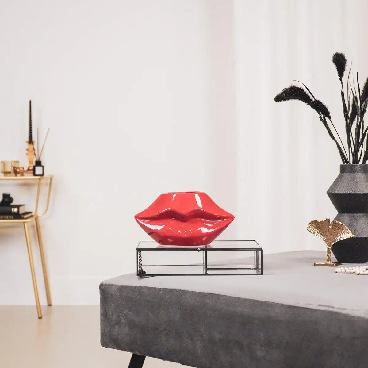 Topf - Lippe - Keramik - Rot - 21x19x11cm - HomeDesign Knaus