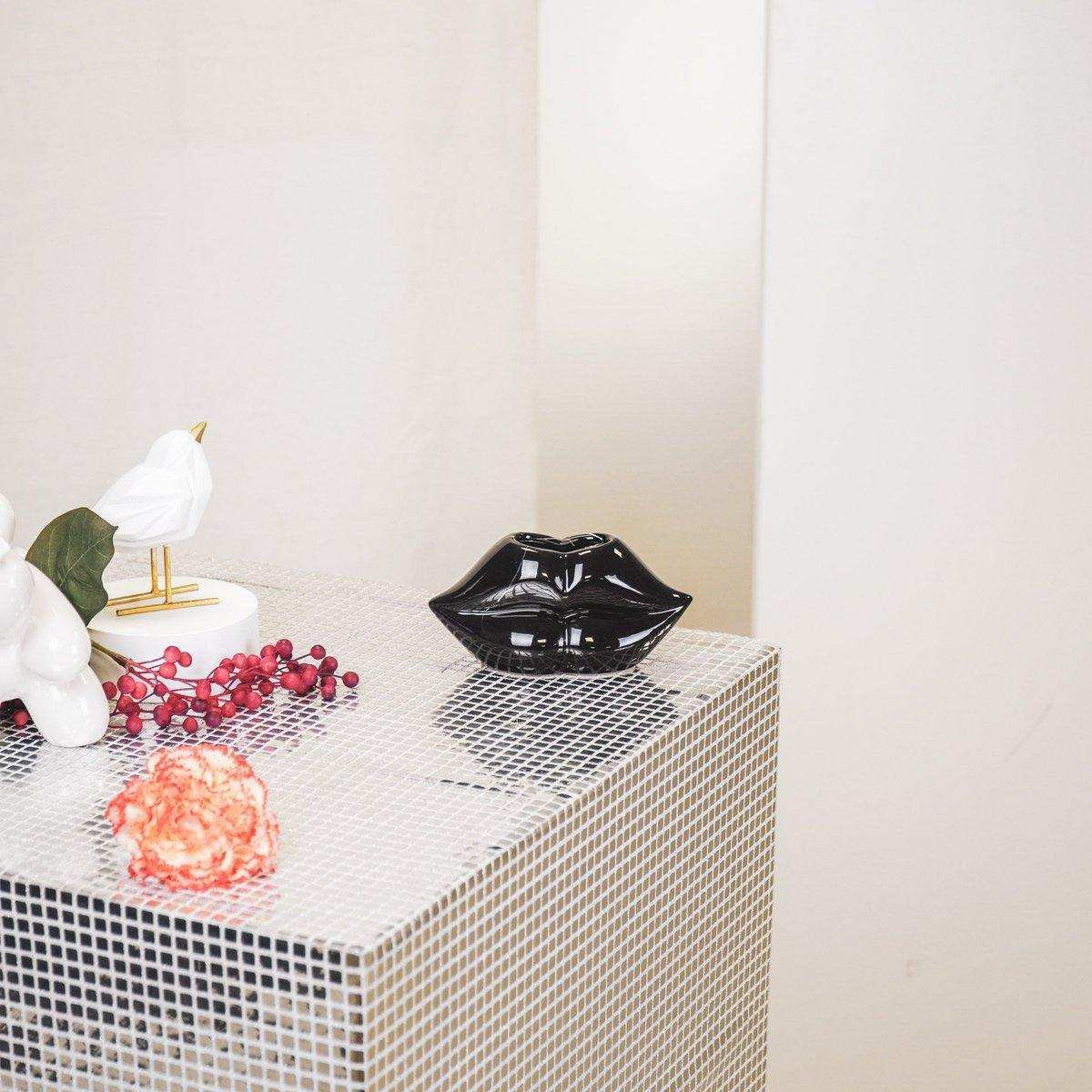 Topf - Lippe - Keramik - Schwarz - 15,5x6,5x7,5cm - HomeDesign Knaus