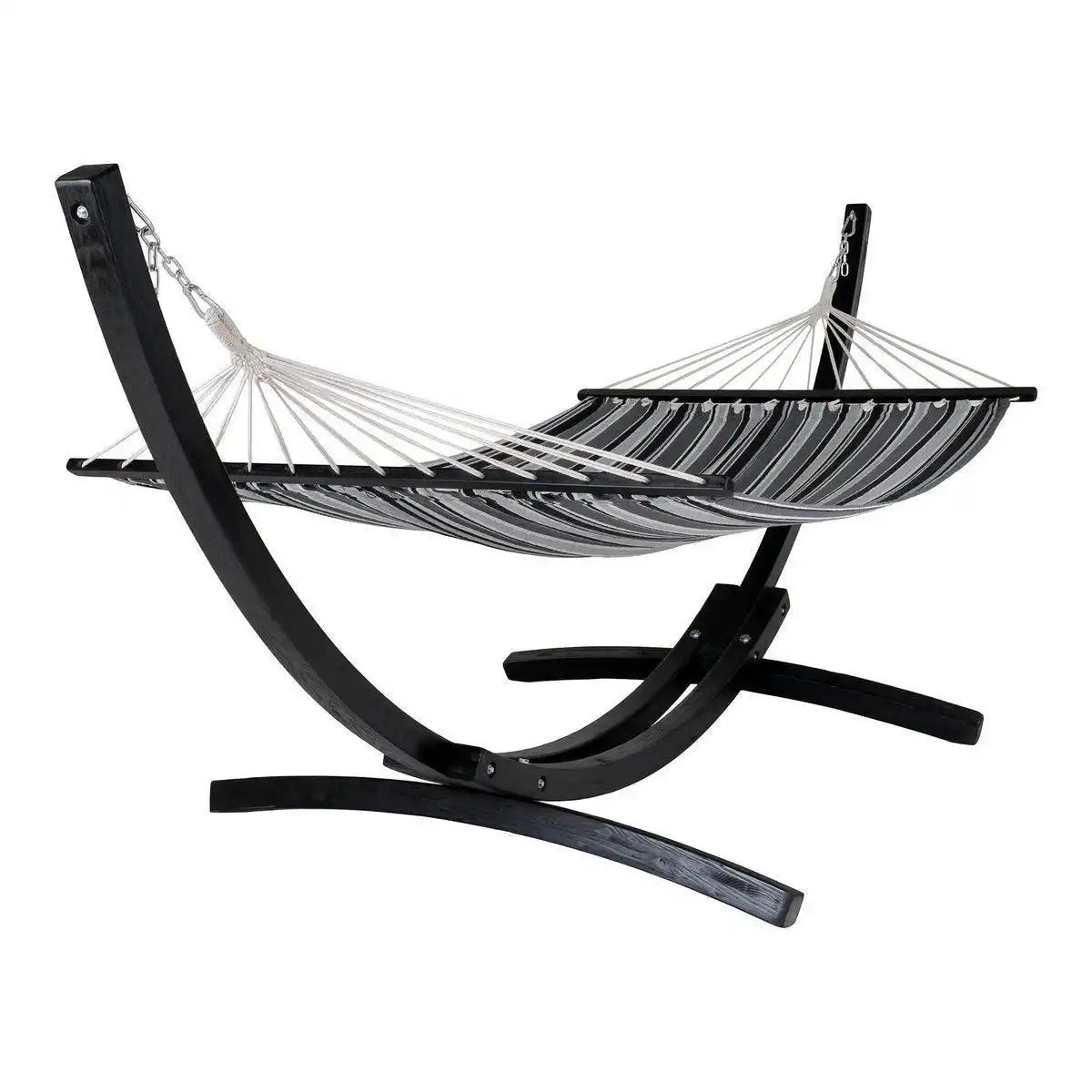 Tripoli Hammock – Hängematte auf Holzständer, Lärche, Polyester/Baumwolle, schwarz/grau/weiß - HomeDesign Knaus