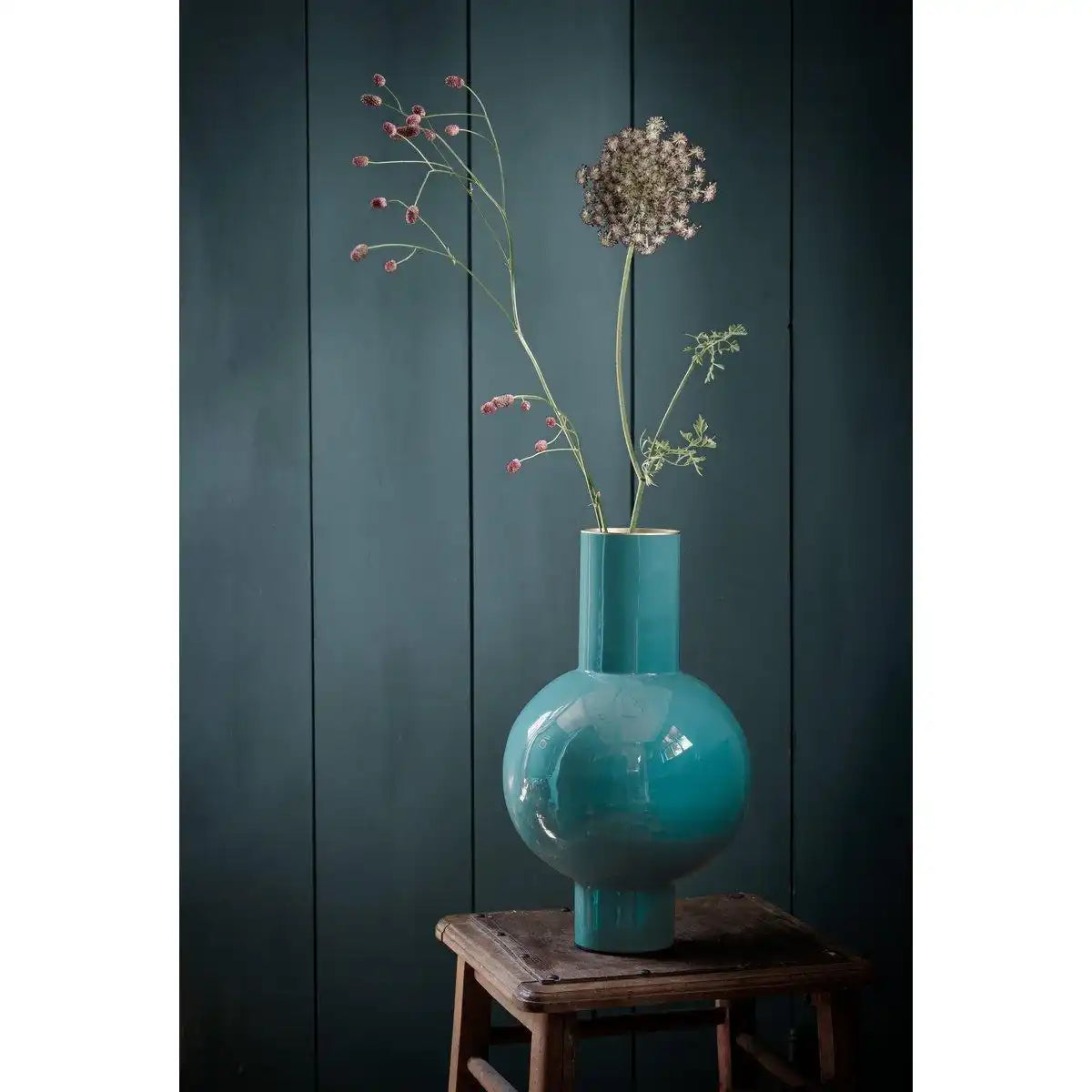 Vase aus Metall, mittelgroß, dunkelgrün, 24 x 40 cm - HomeDesign Knaus
