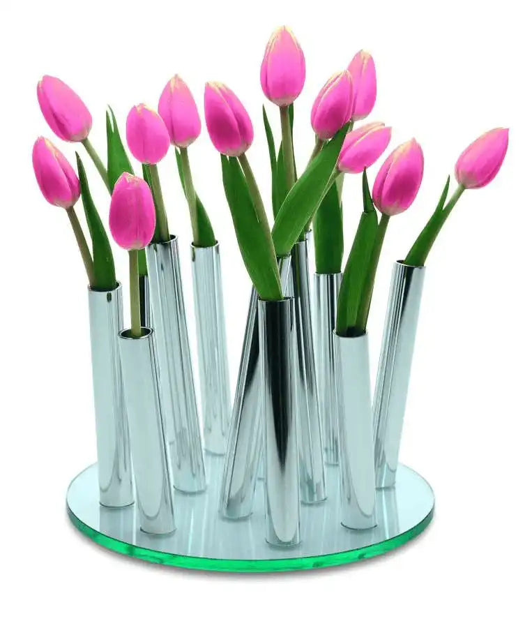 Vase Blumenvase Glasplatte Aluminium poliert - HomeDesign Knaus