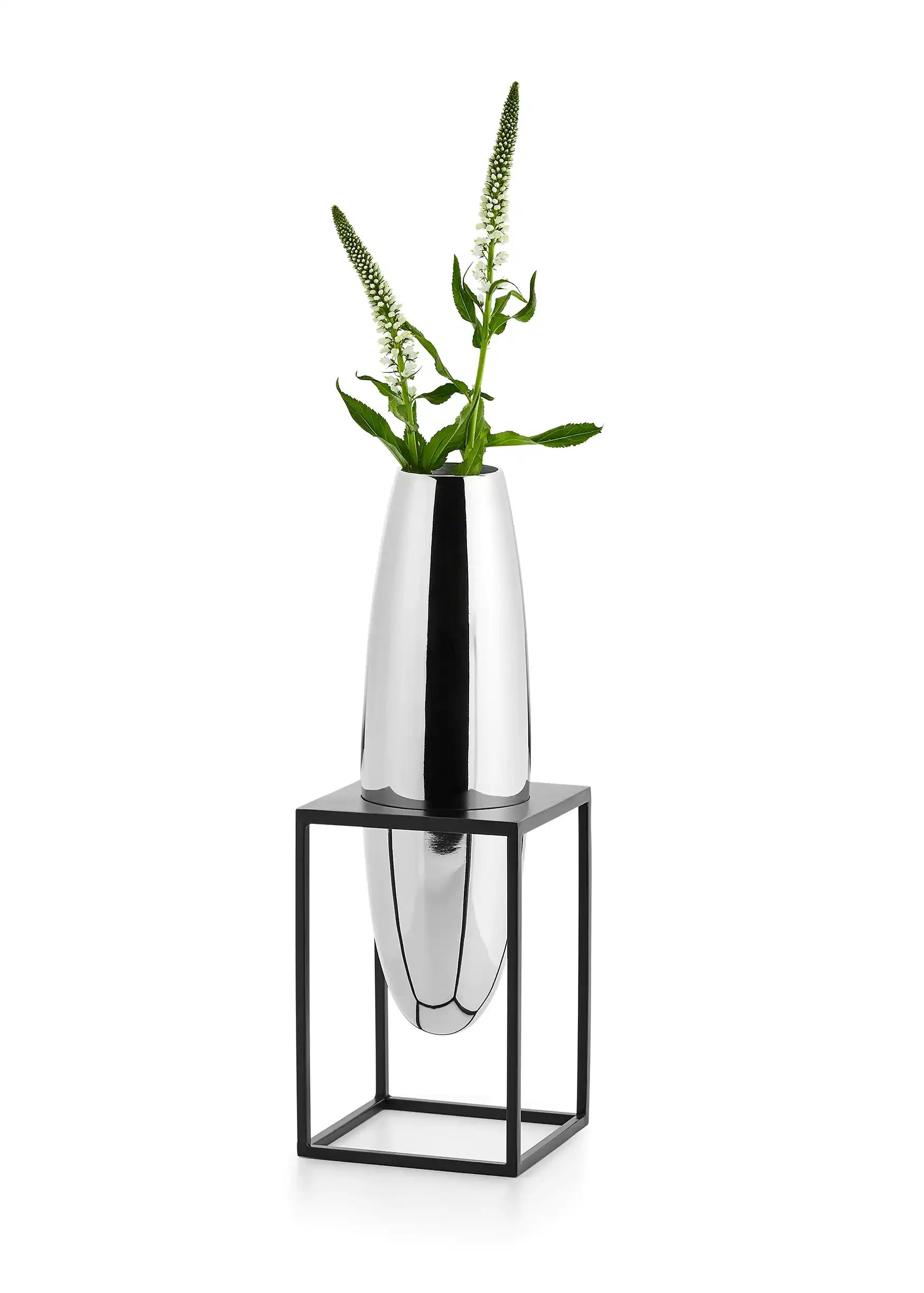Vase Blumenvase im Ständer Nickelauflage Hochglanz poliert - HomeDesign Knaus
