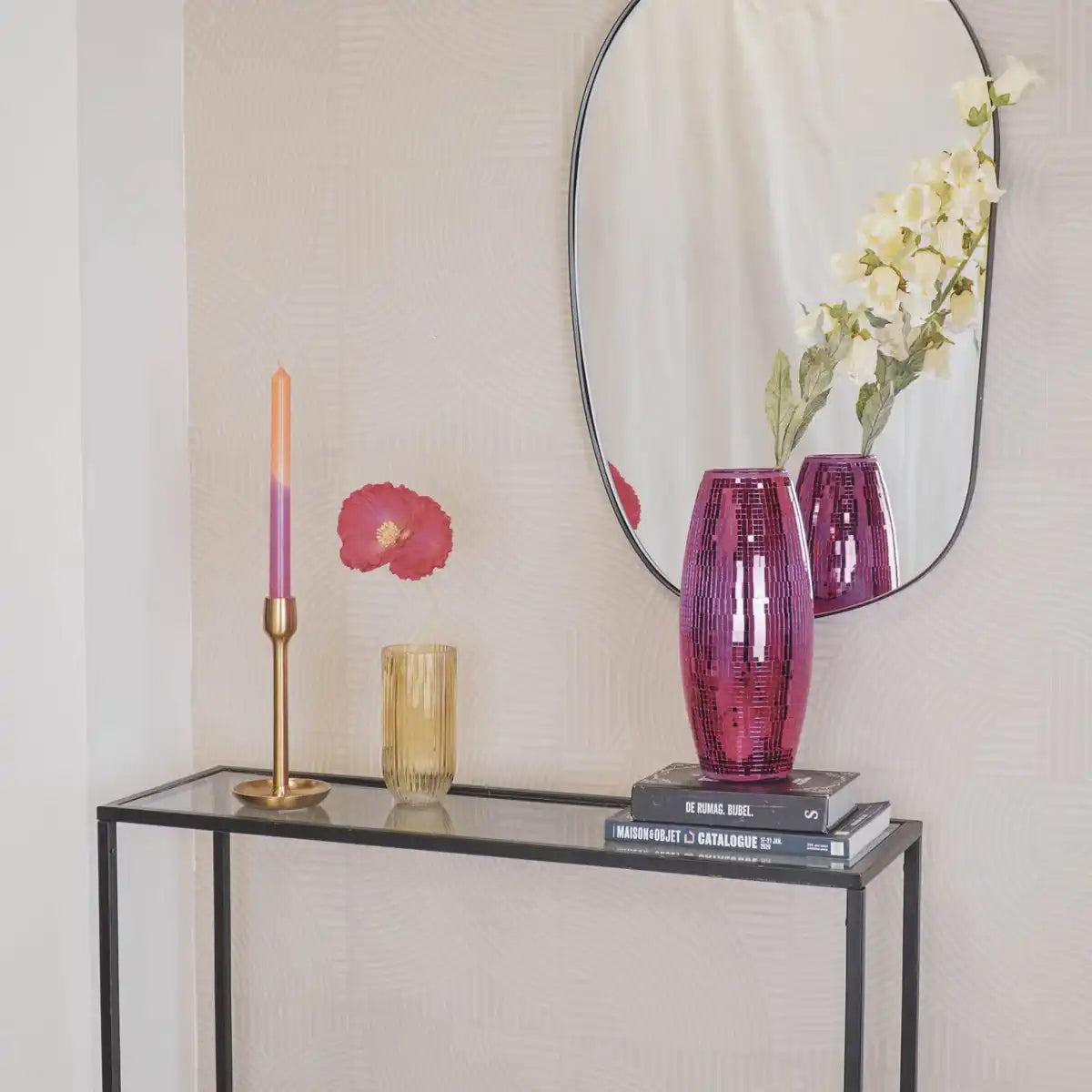 Vase - Disco - Glas - Rosa - 12,5x12,5x30cm - HomeDesign Knaus