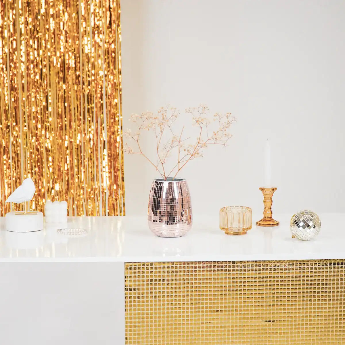 Vase - Disco - Glas - Roségold - 12x12x15cm - HomeDesign Knaus