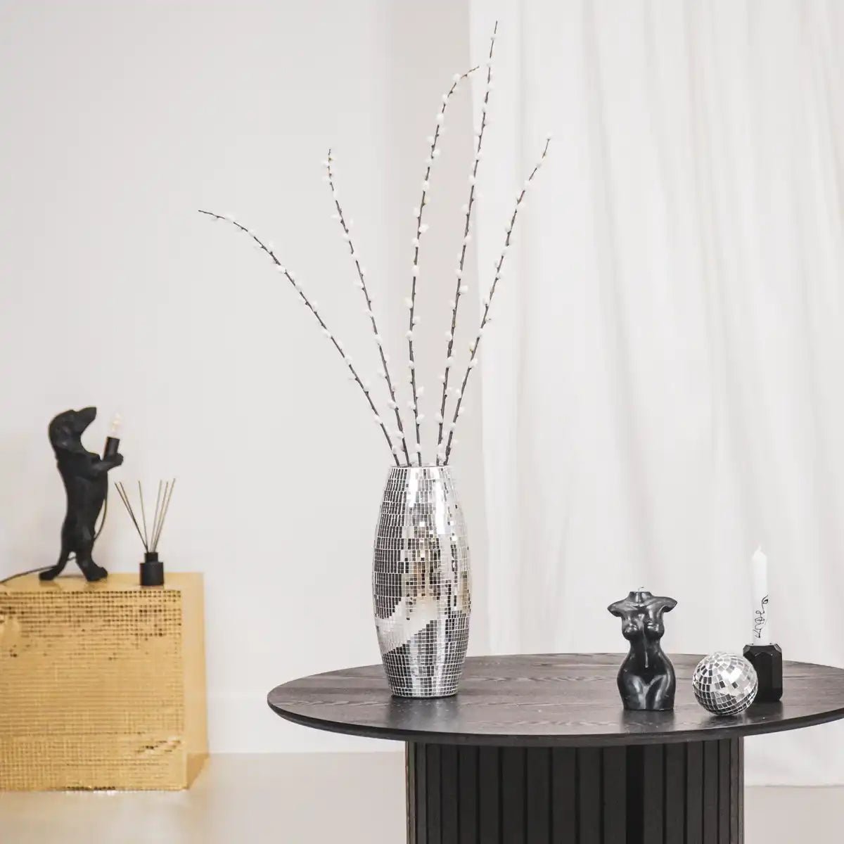 Vase - Disco - Glas - Silber - 12,5x12,5x30cm - HomeDesign Knaus