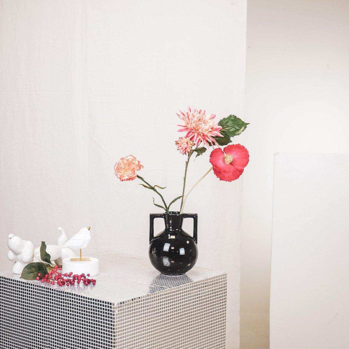 Vase - Kettlebell - Keramik - Schwarz - 14,5x14,5x18,5cm - HomeDesign Knaus