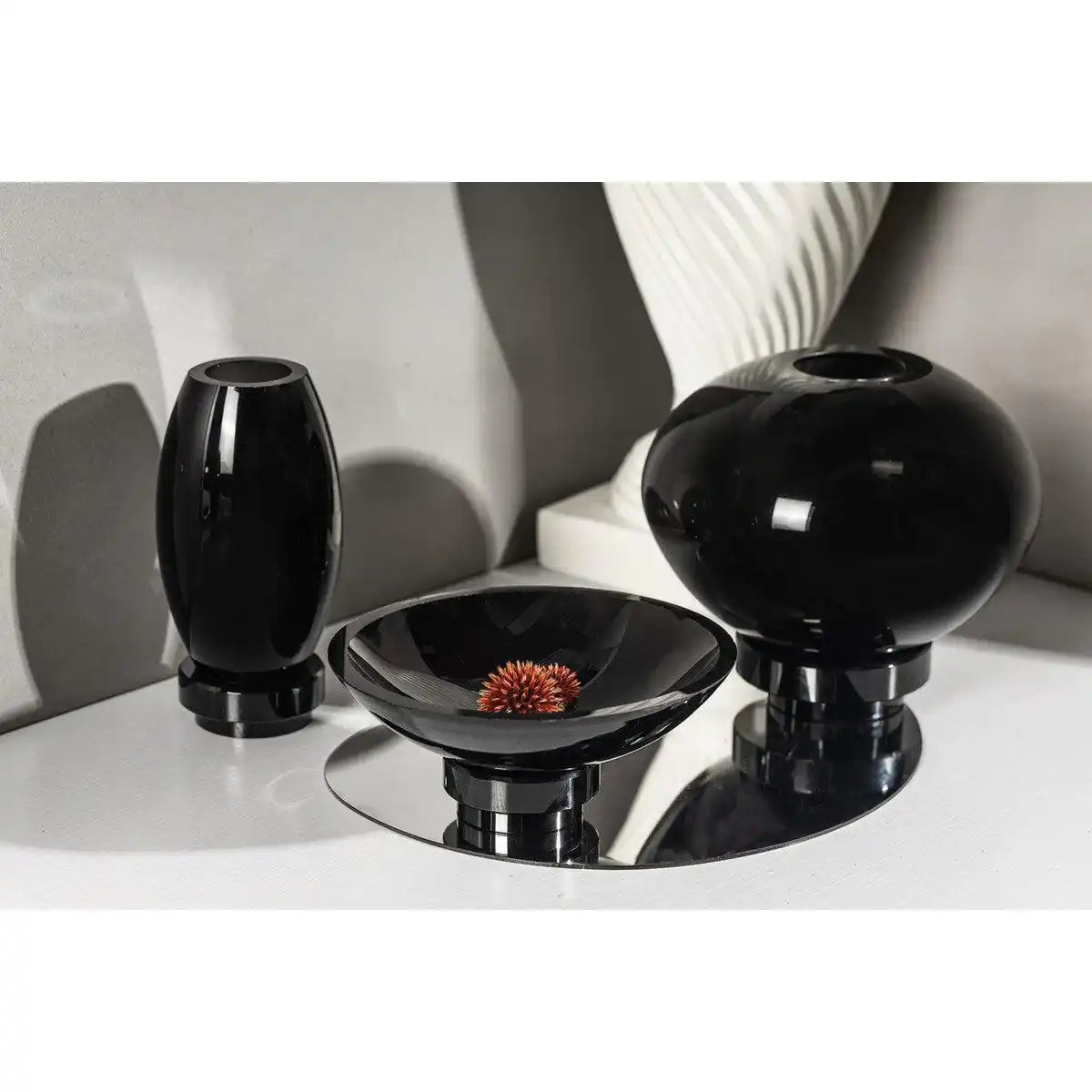 Vase Kugelform innovatives Design, schwarzes Glas, RUD00_Luxury Edition - HomeDesign Knaus