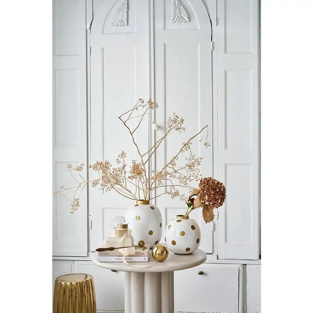 Vase Metal Dots Weiß-Gold 32cm - HomeDesign Knaus