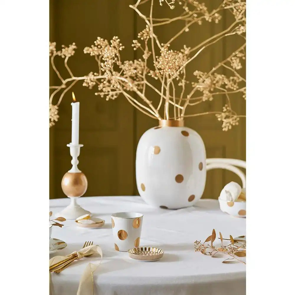 Vase Metal Dots Weiß-Gold 32cm - HomeDesign Knaus