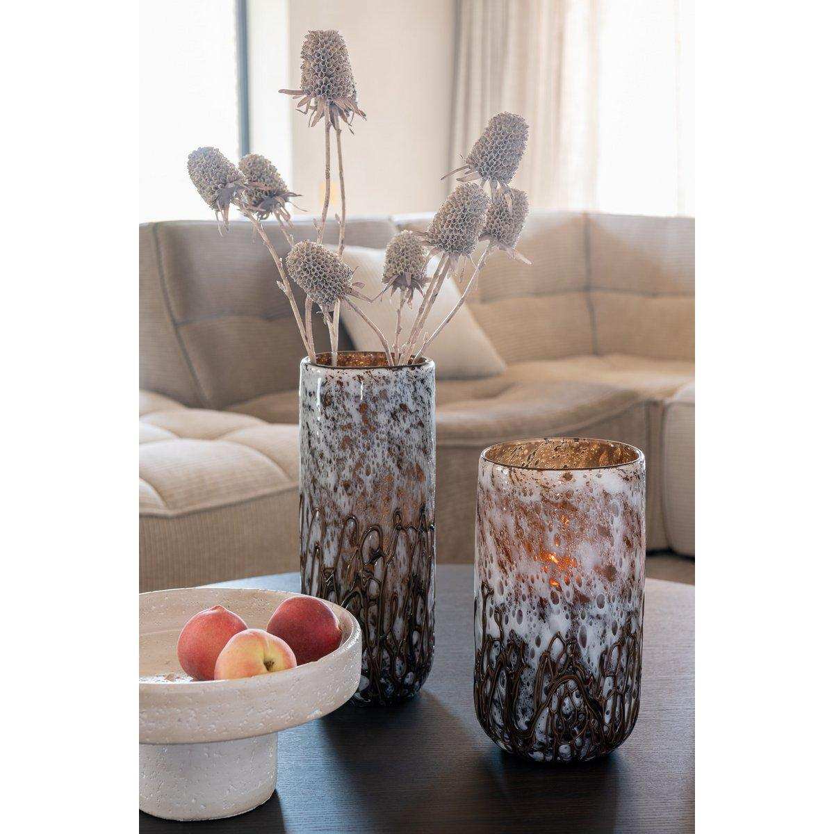 Vase/Kerzenständer „Petra“, Glas, Braun/Weiß - HomeDesign Knaus