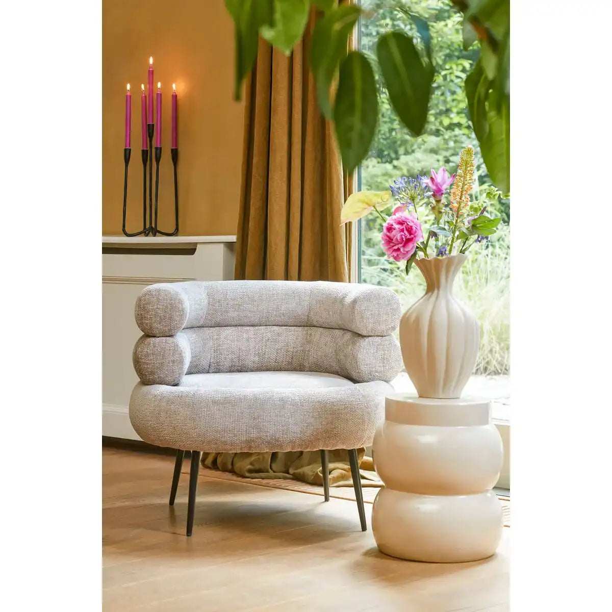 Vendi Beistelltisch – H40 x Ø35 cm – Keramik – Creme - HomeDesign Knaus