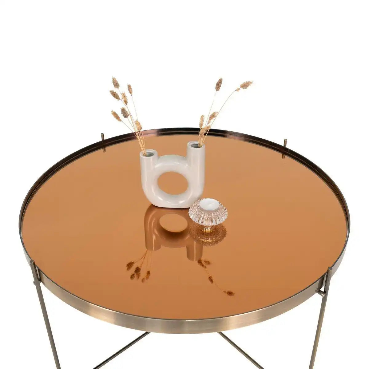 Venezia Couchtisch – Messingfarbener Stahl mit Glas, Ø70x40 cm - HomeDesign Knaus