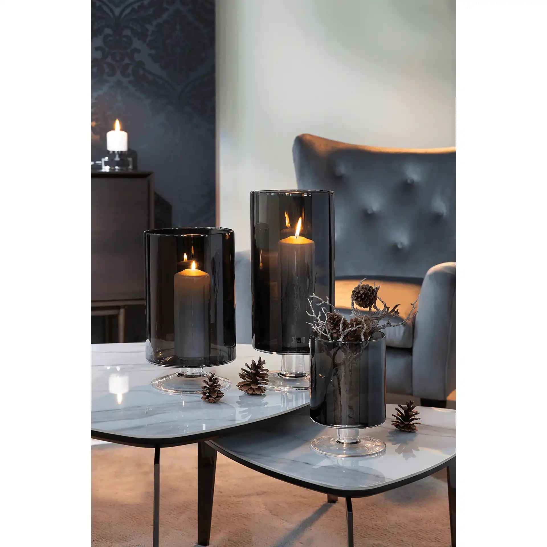 Viana Vase Windlicht Bodenvase Handarbeit Mundgeblasen Schwarz - HomeDesign Knaus