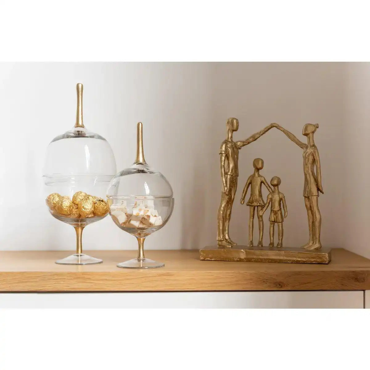 Vorratsdose auf Fuß, Glas, transparent, goldfarben, groß - HomeDesign Knaus