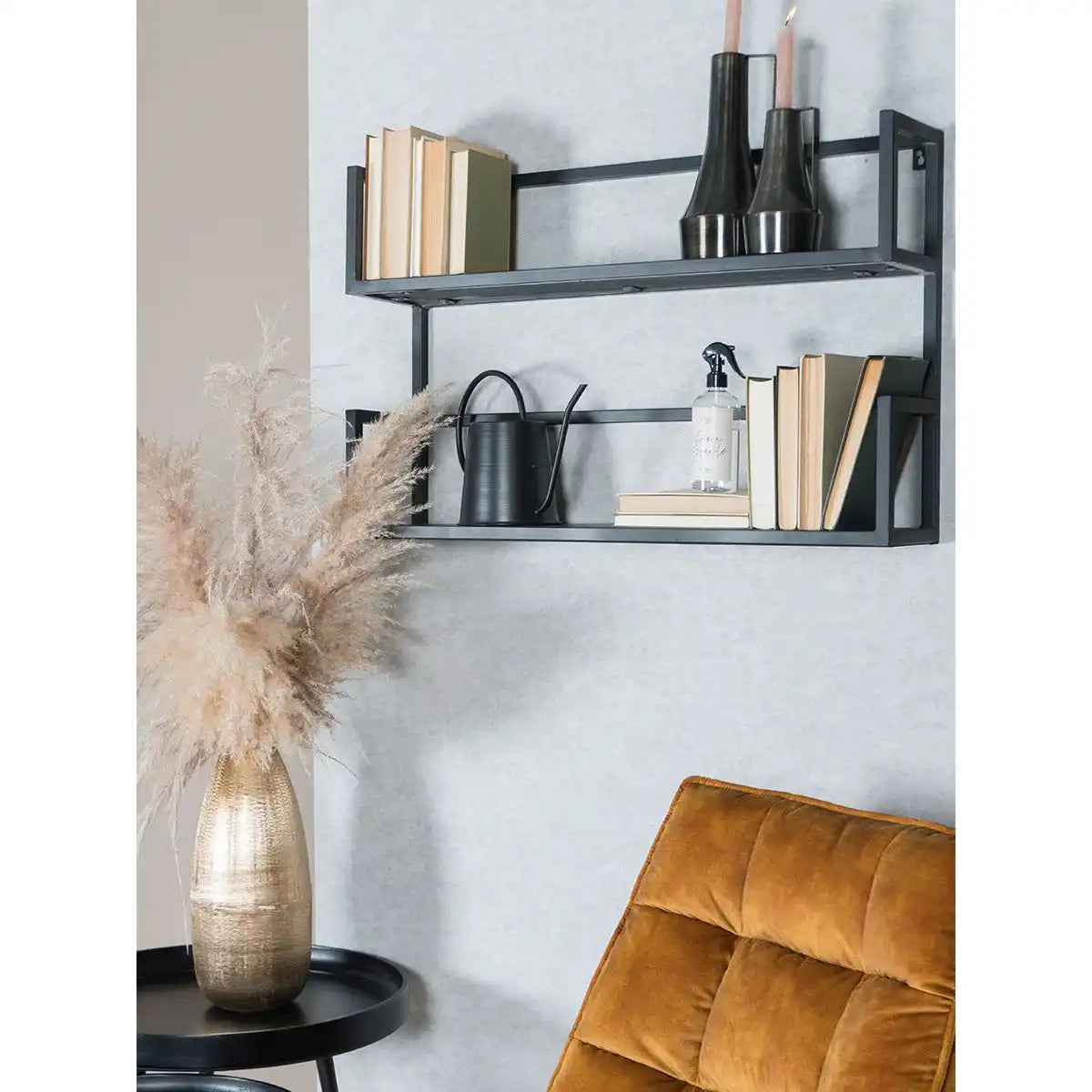 Wandregal Vintage Schwarz Mangoholz - Duo - HomeDesign Knaus