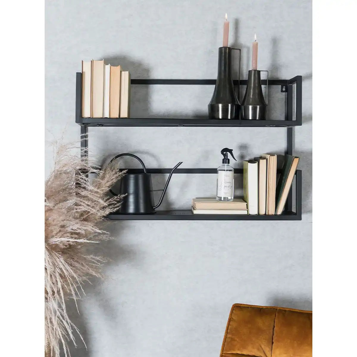 Wandregal Vintage Schwarz Mangoholz - Duo - HomeDesign Knaus