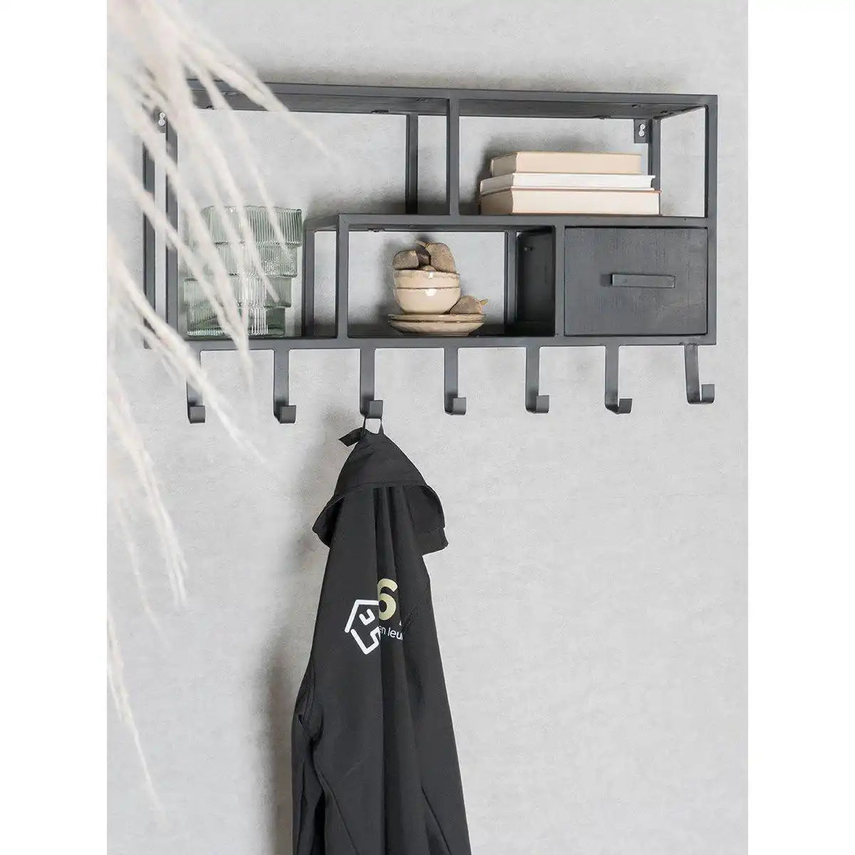 Wandschrank - Garderobenständer Huub Black Mango Wood - Rechts - HomeDesign Knaus