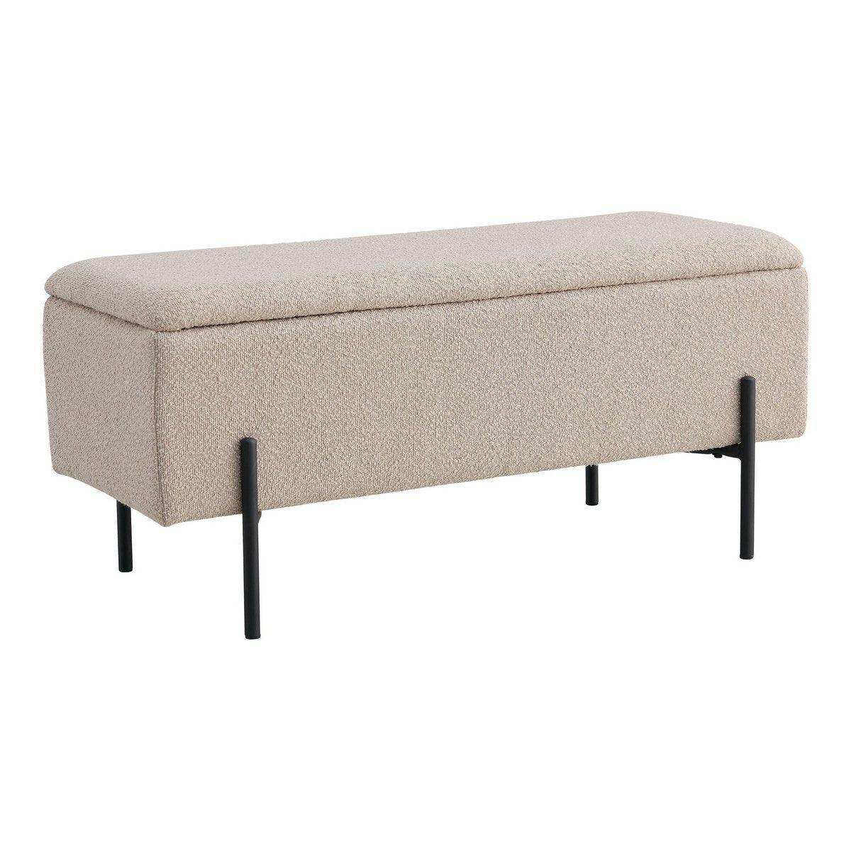Watford Bench – Bank aus Bouclé mit Stauraum, beige mit schwarzen Beinen, 95 x 36,5 x 46 cm, HN1233 - HomeDesign Knaus