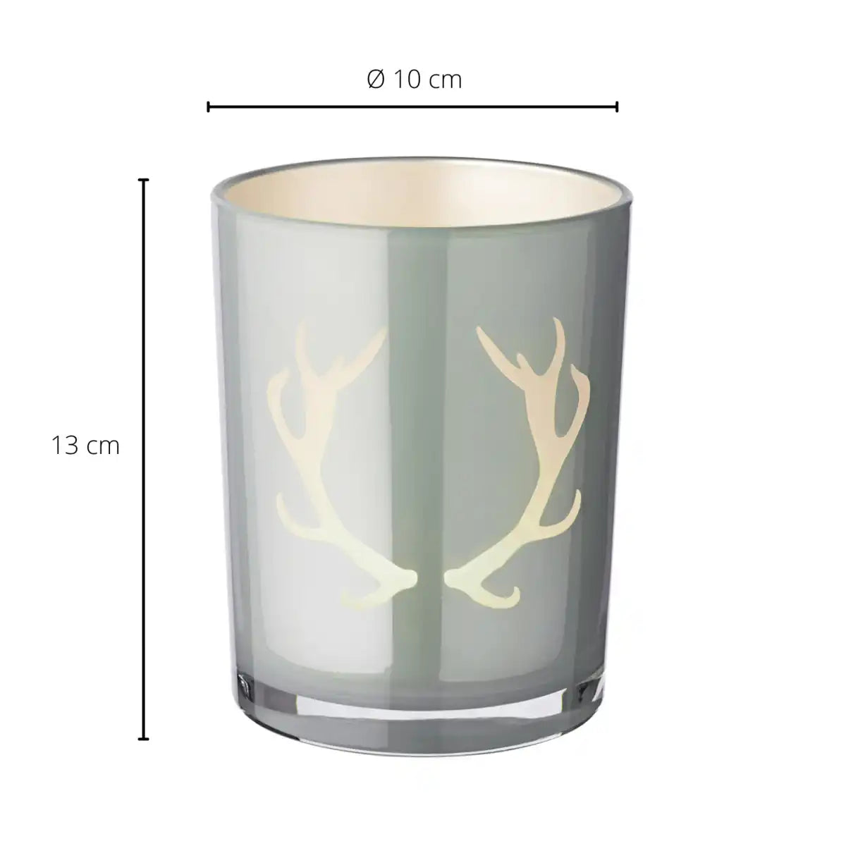 Windlicht Ati (Höhe 13 cm, ø 10 cm), Geweih-Motiv, grau - HomeDesign Knaus