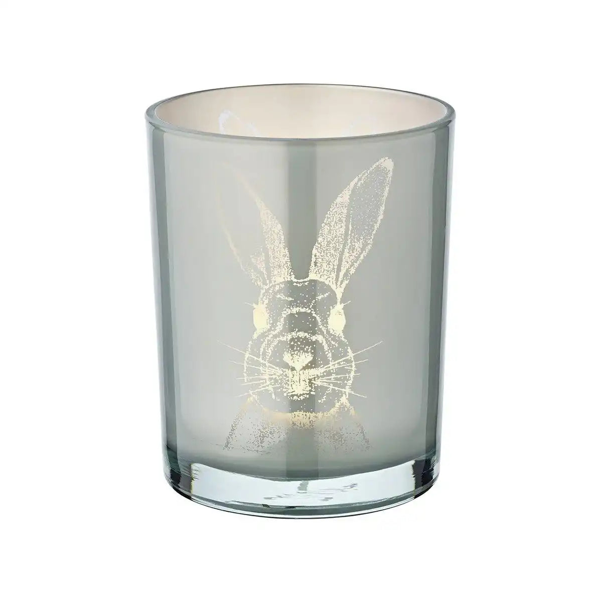 Windlicht Hase (Höhe 12,5 cm, ø 10 cm) in Grau, Teelichthalter, Teelichtglas im mit Hasen-Motiv - HomeDesign Knaus
