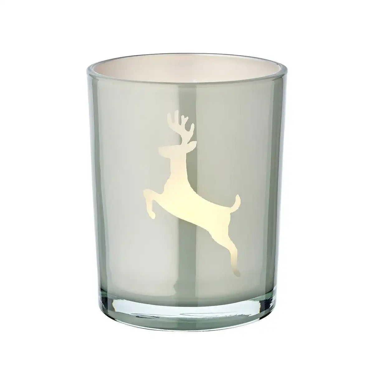 Windlicht Loki left (Höhe 18 cm, ø 12 cm) in Grau, Windlicht mit Hirsch-Motiv - HomeDesign Knaus