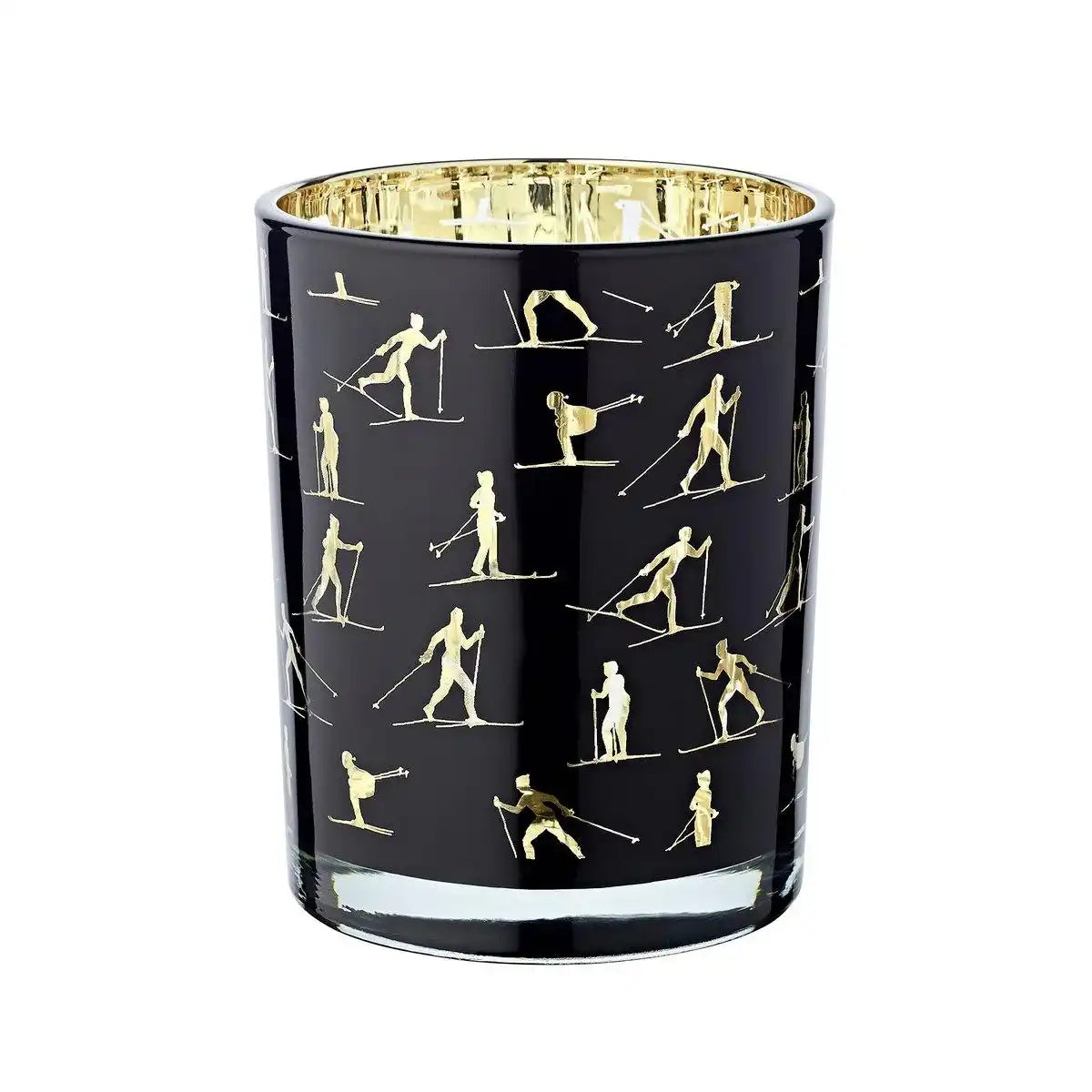 Windlicht Monty (Höhe 13 cm, ø 10 cm), Windlicht mit Skisport Motiv, innen gold / außen schwarz - HomeDesign Knaus