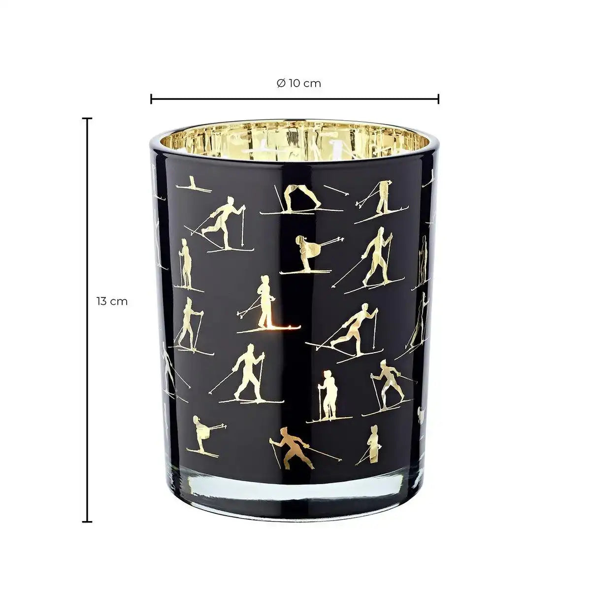 Windlicht Monty (Höhe 13 cm, ø 10 cm), Windlicht mit Skisport Motiv, innen gold / außen schwarz - HomeDesign Knaus