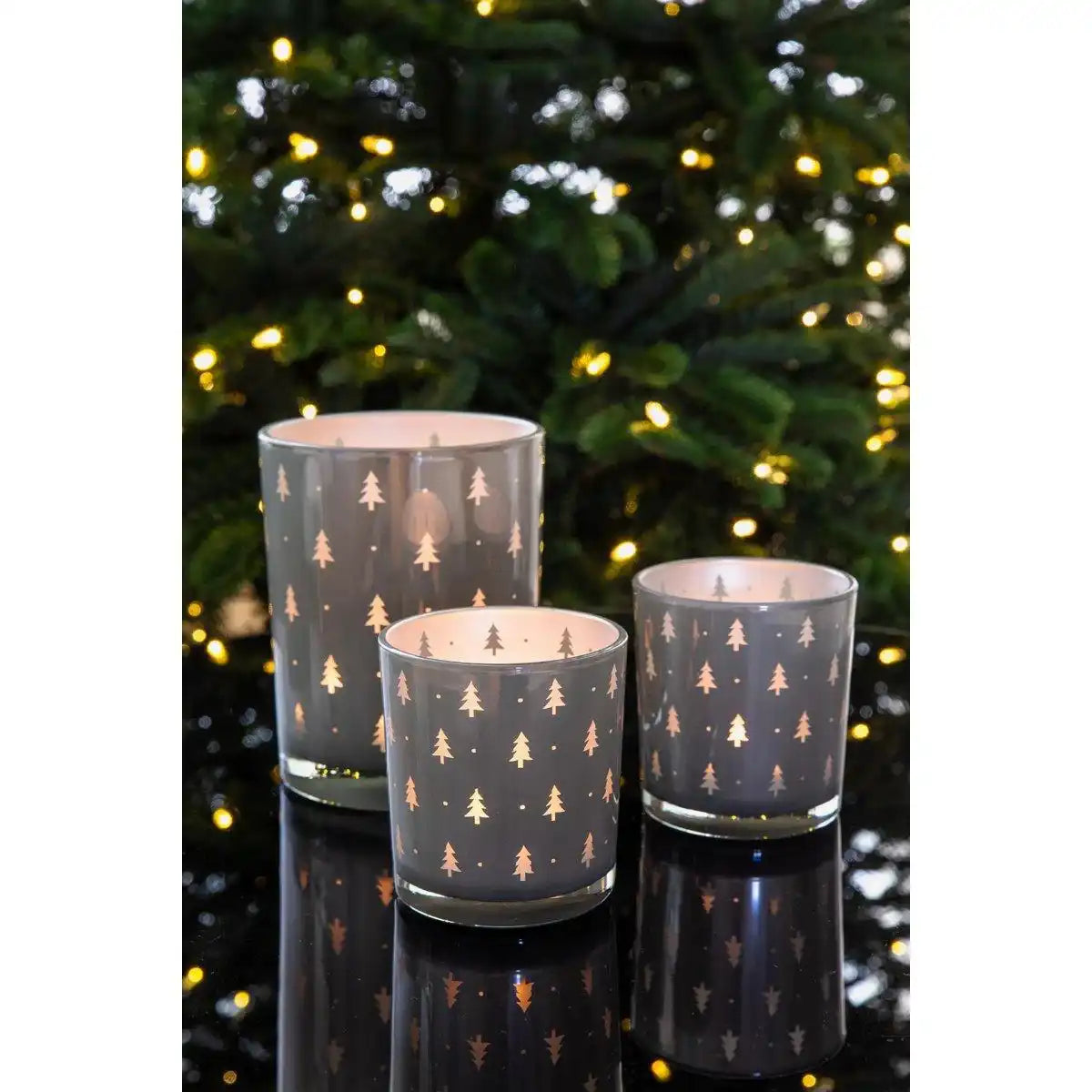 Windlicht Tani (Höhe 13 cm, ø 10 cm), Tannen-Motiv, grau - HomeDesign Knaus