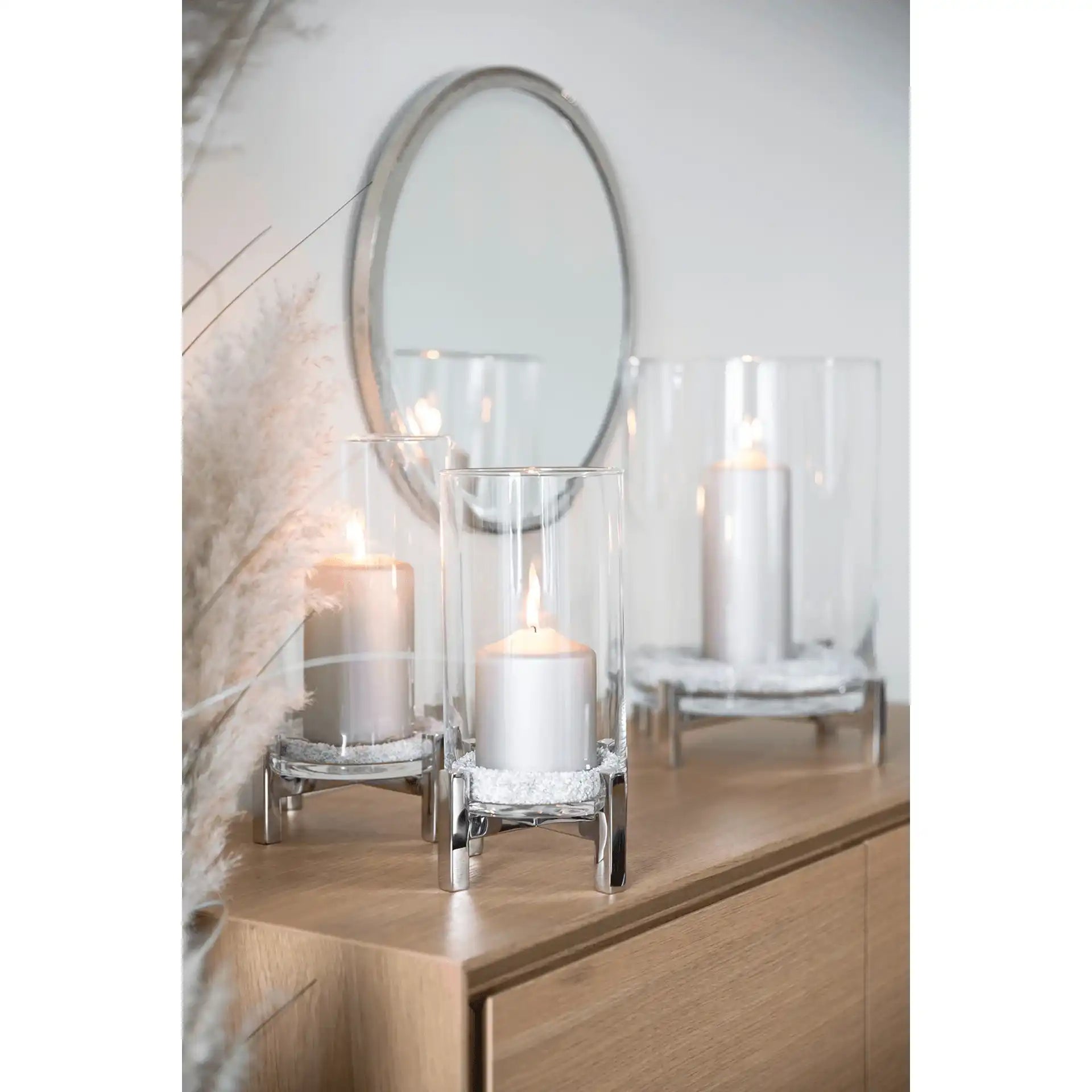 Yono Kerzenhalter Windlicht mit Glas Unikat Chrom Handarbeit - HomeDesign Knaus