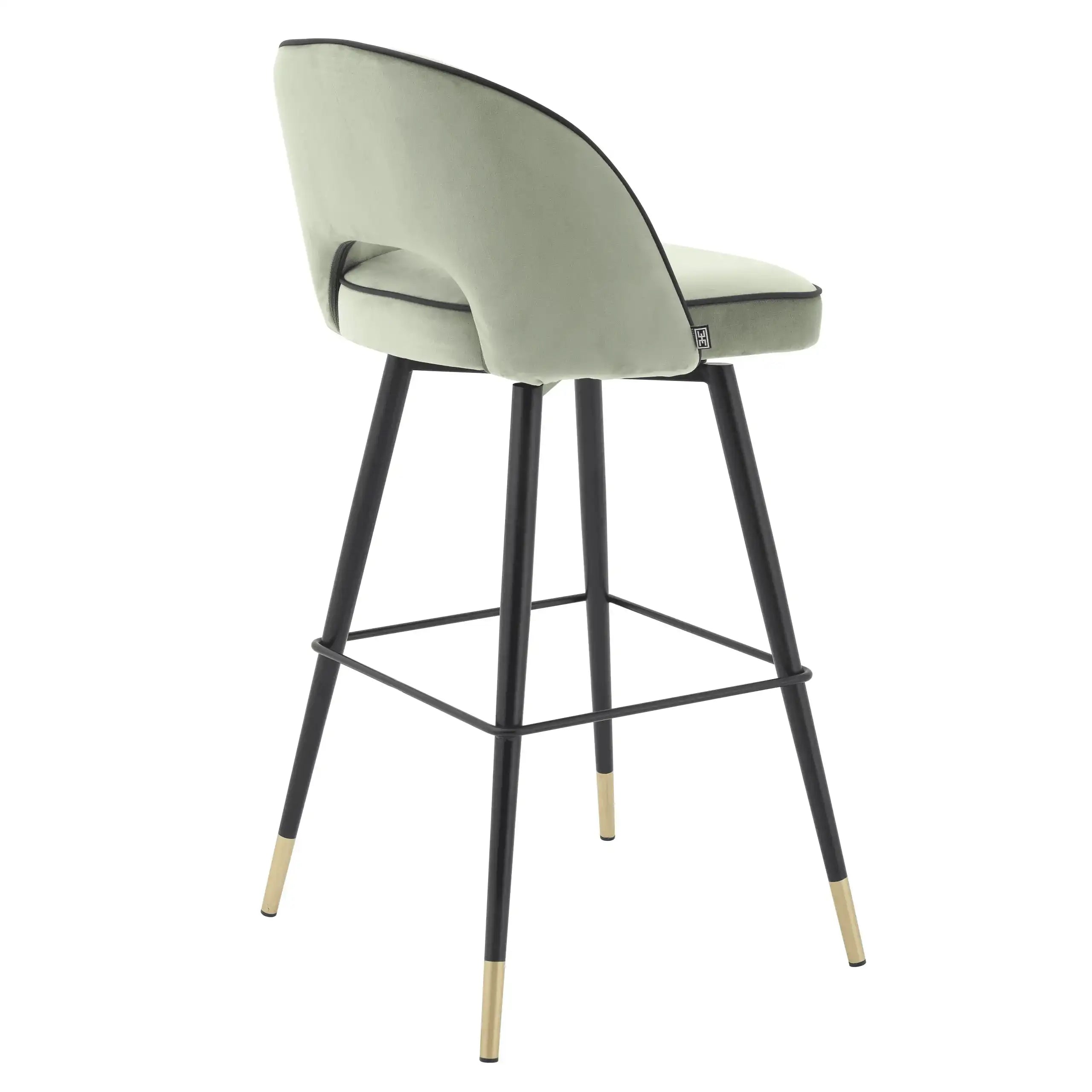 2er Set Barhocker Samt Barstuhl schwarze Kunstlederpaspelierung Messing-Finish - HomeDesign Knaus
