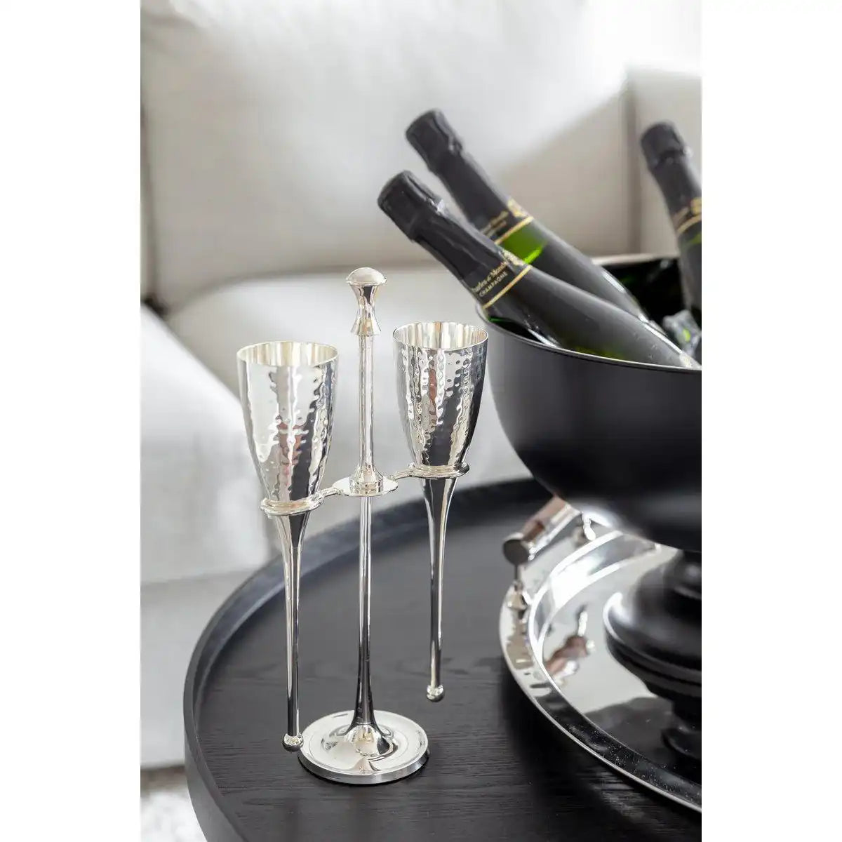 2er Set Champagnergläser Edelstahl Didi mit Ständer gehämmert - HomeDesign Knaus