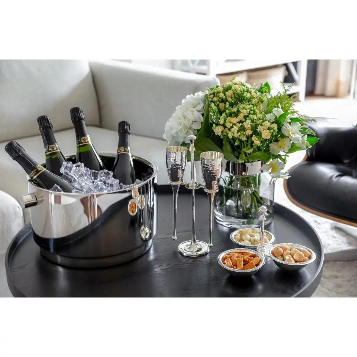 2er Set Champagnergläser Edelstahl Didi mit Ständer gehämmert - HomeDesign Knaus